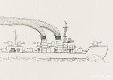 軍艦を描いていて初めて煙が登場した作品。煙が追加された事により画面内の動きや物語性が増しました。